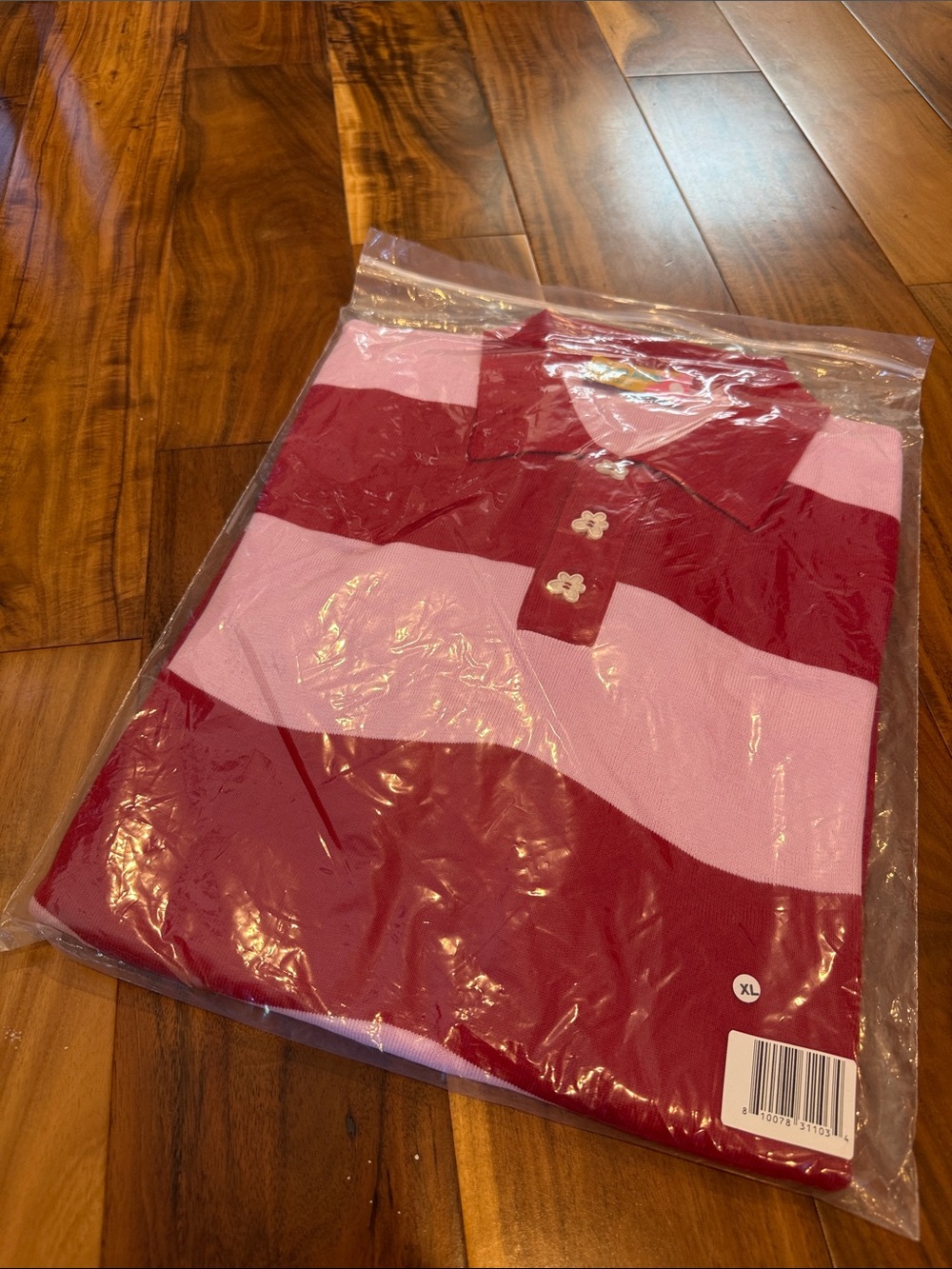 Striped GOLF Le Fleur Polo Shirt in Dark Red and Light Pink